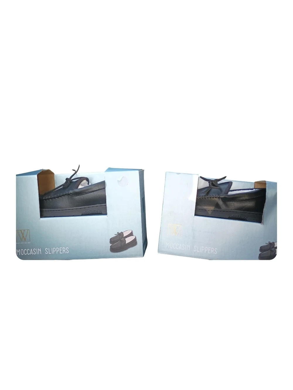 2 Pair New Wayland Square Black Moccasin Slippers for Men, L(9-10)